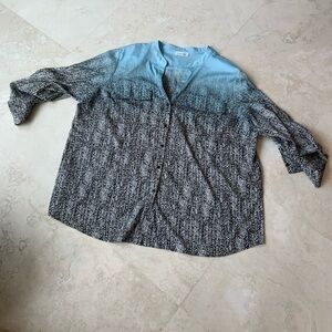 Calvin Klein Blue and Black Ombre Button-Up Blouse 2X